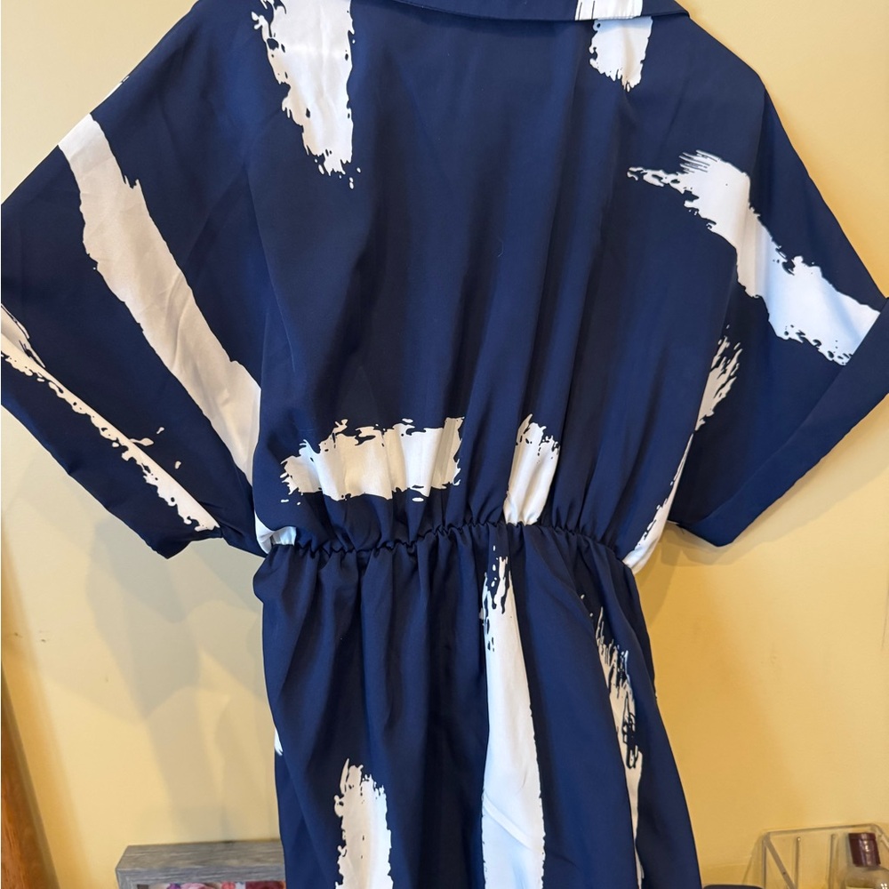 Source Unknown Navy and White Midi Dress